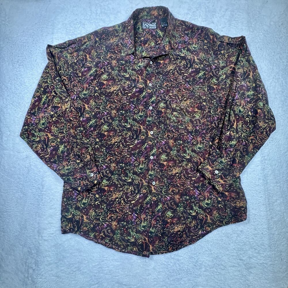 Vintage 1990s Santana 100% Silk Abstract Baroque Button Up Shirt Mens L Korea